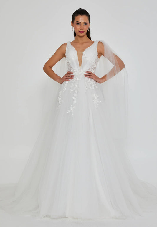 Sleeveless Maxi Tulle Regular Wedding Dress Unit Price: €210