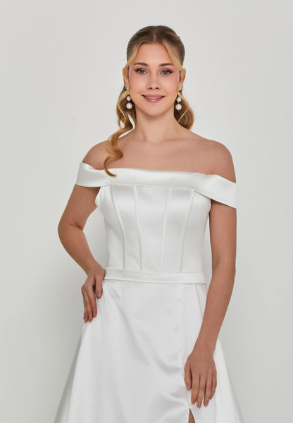 Off Shoulder Maxi Satin Regular Wedding Dress Unit Price: €355