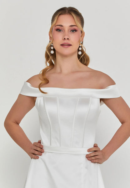 Off Shoulder Maxi Satin Regular Wedding Dress Unit Price: €355