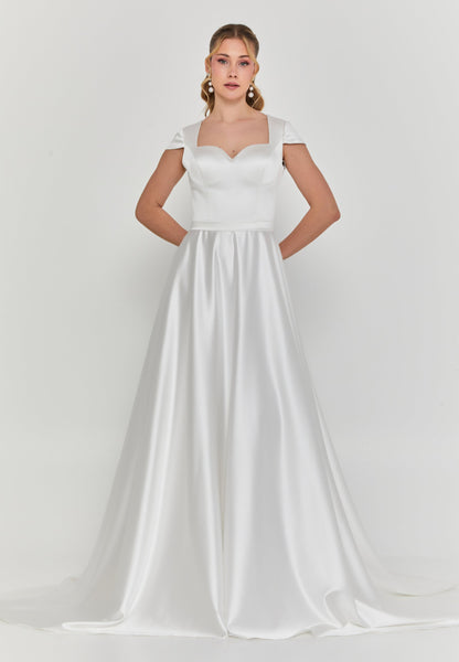 Short Sleeve Maxi Satin Regular Wedding Dress Unit Price: €355