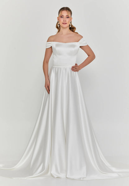 Off Shoulder Maxi Satin Regular Wedding Dress Unit Price: €355