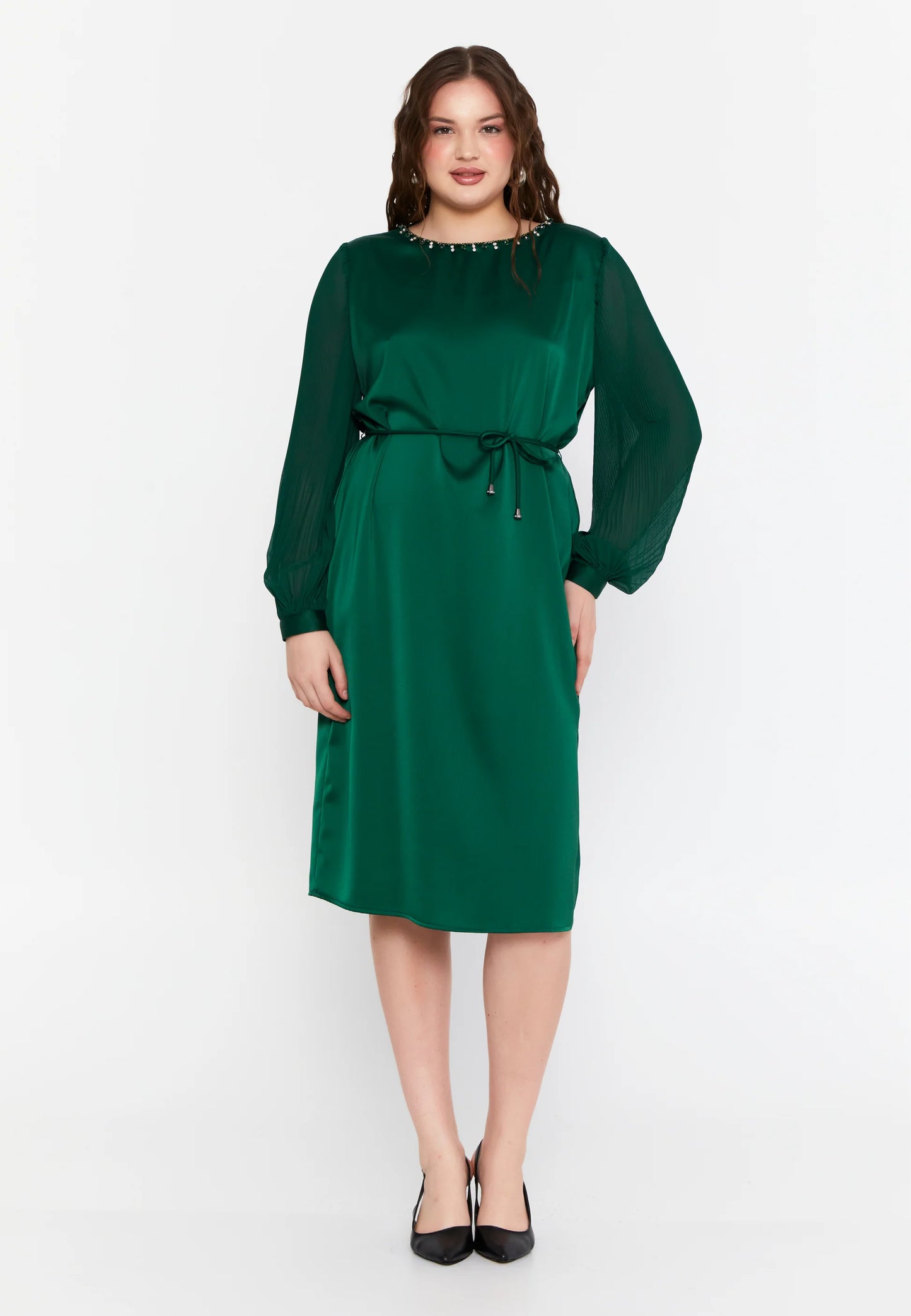 Long Sleeve Midi Satin Column Plus Size Evening Dress Unit Price: €29