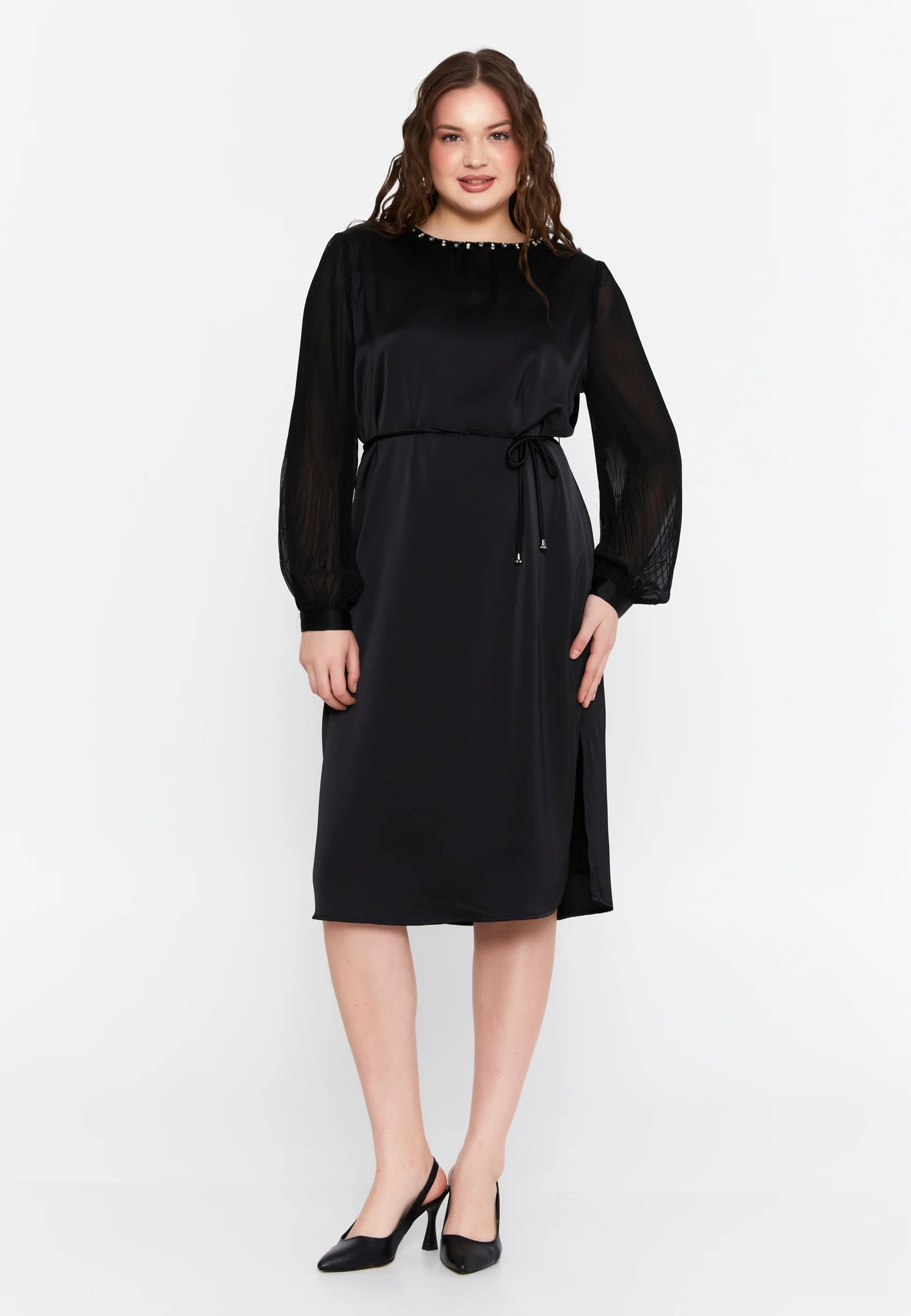 Long Sleeve Midi Satin Column Plus Size Evening Dress Unit Price: €29