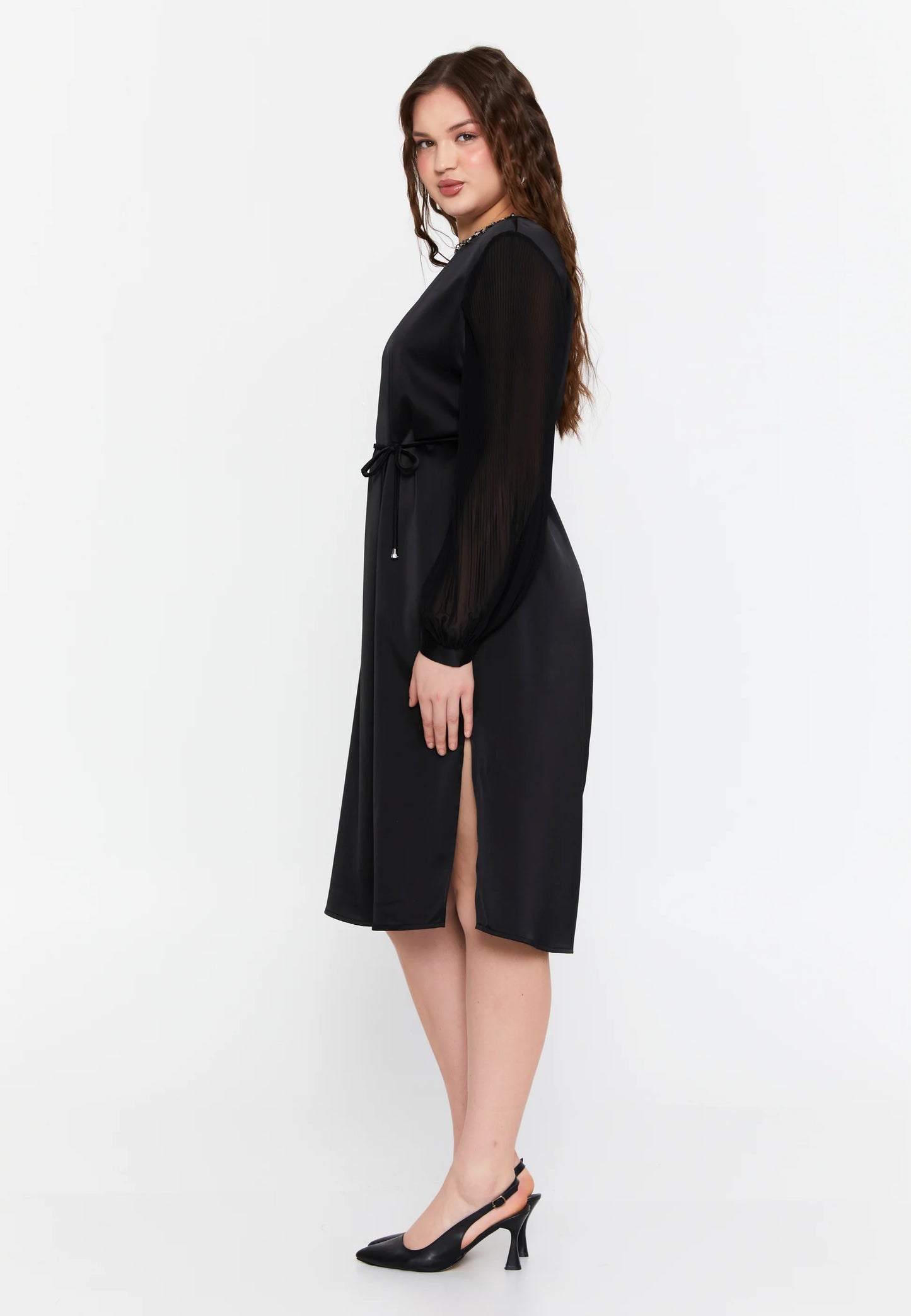 Long Sleeve Midi Satin Column Plus Size Evening Dress Unit Price: €29