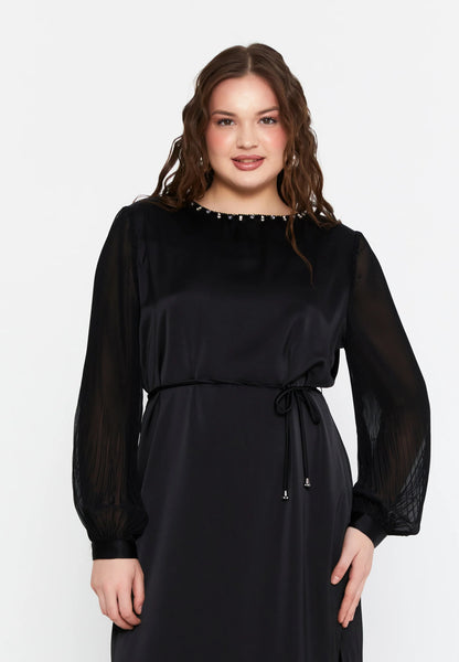 Long Sleeve Midi Satin Column Plus Size Evening Dress Unit Price: €29