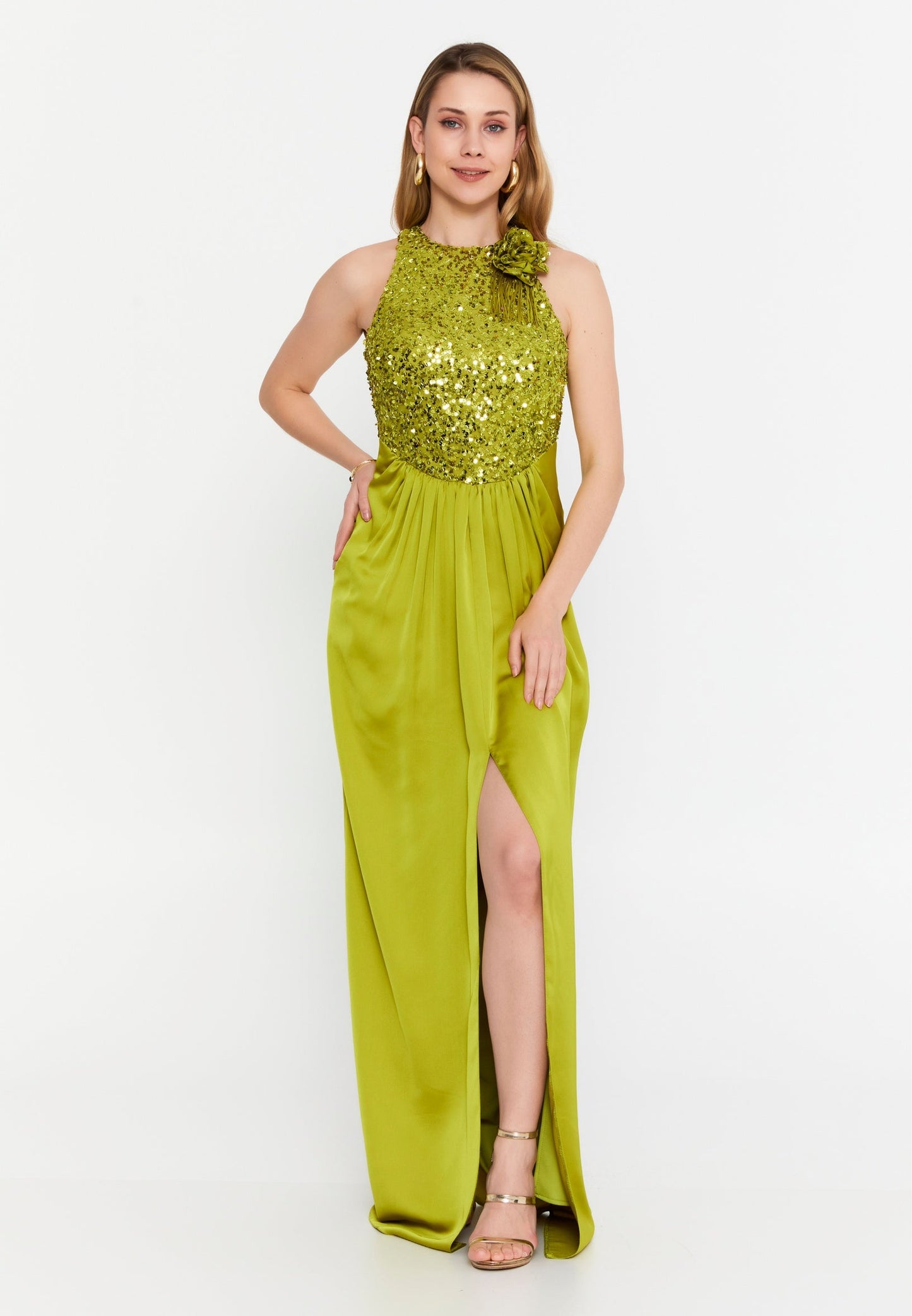 Sleeveless Maxi Satin Column Regular Wedding Guest Dress Unit Price: €47