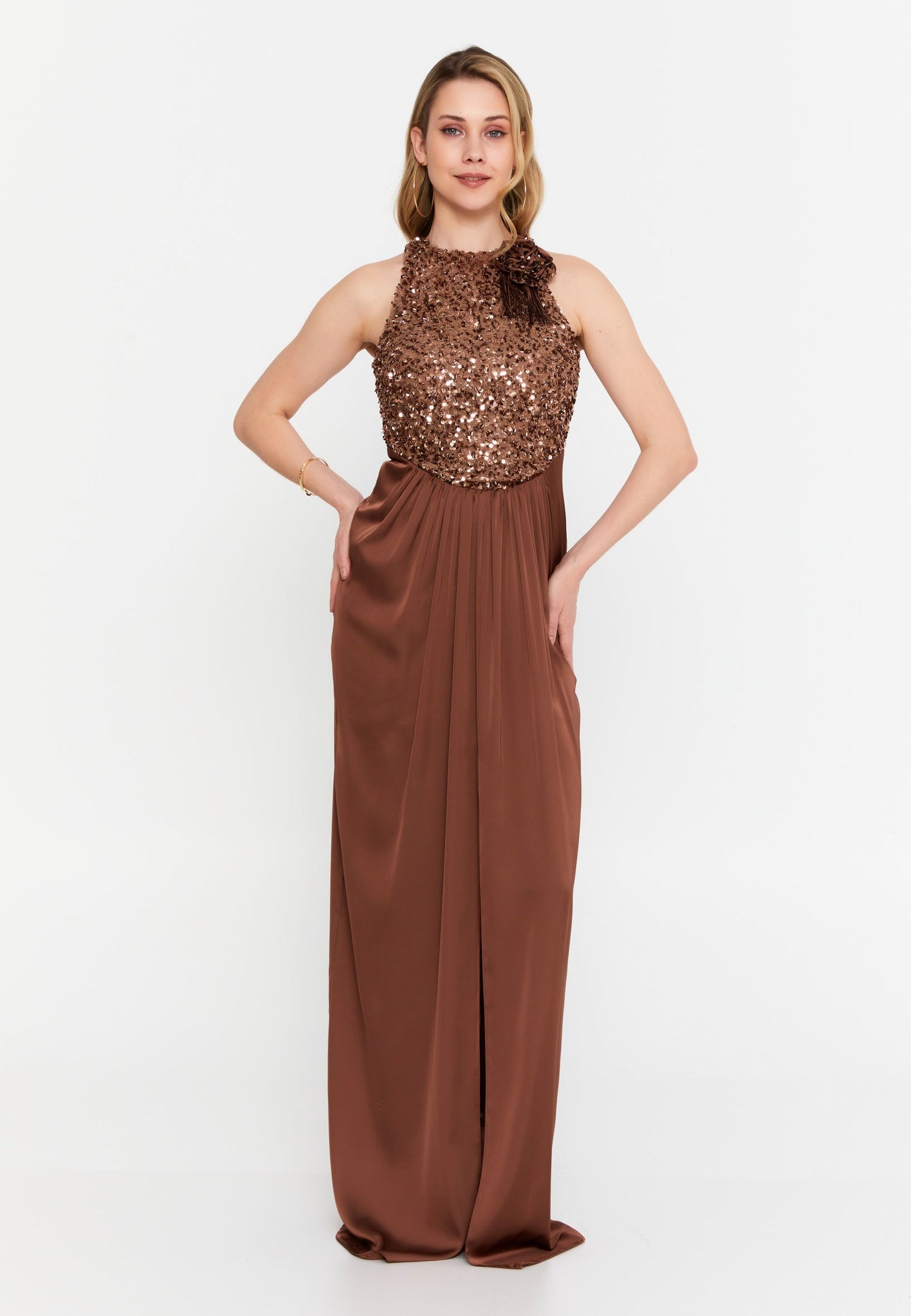 Sleeveless Maxi Satin Column Regular Wedding Guest Dress Unit Price: €47