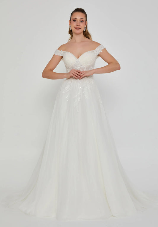 Off Shoulder Maxi Tulle Regular Wedding Dress Unit Price: €300