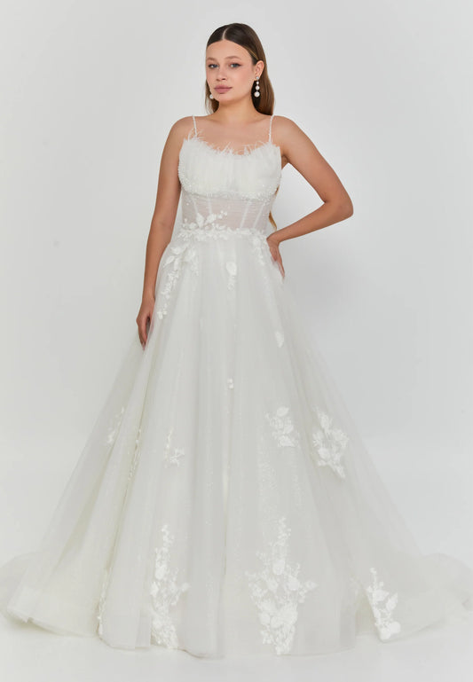 Sleeveless Maxi Tulle Regular Wedding Dress Unit Price: €300