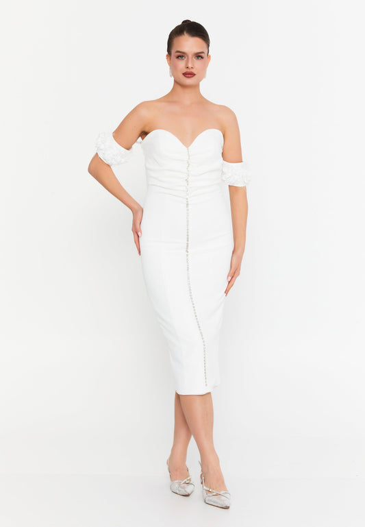 Off Shoulder Midi Viscose Column Regular Evening Dress Unit Price: €60