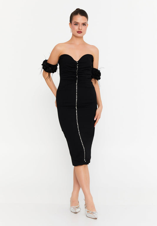 Off Shoulder Midi Viscose Column Regular Evening Dress Unit Price: €60