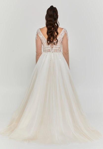 Long Sleeve Maxi Tulle Regular Wedding Dress Unit Price: €440