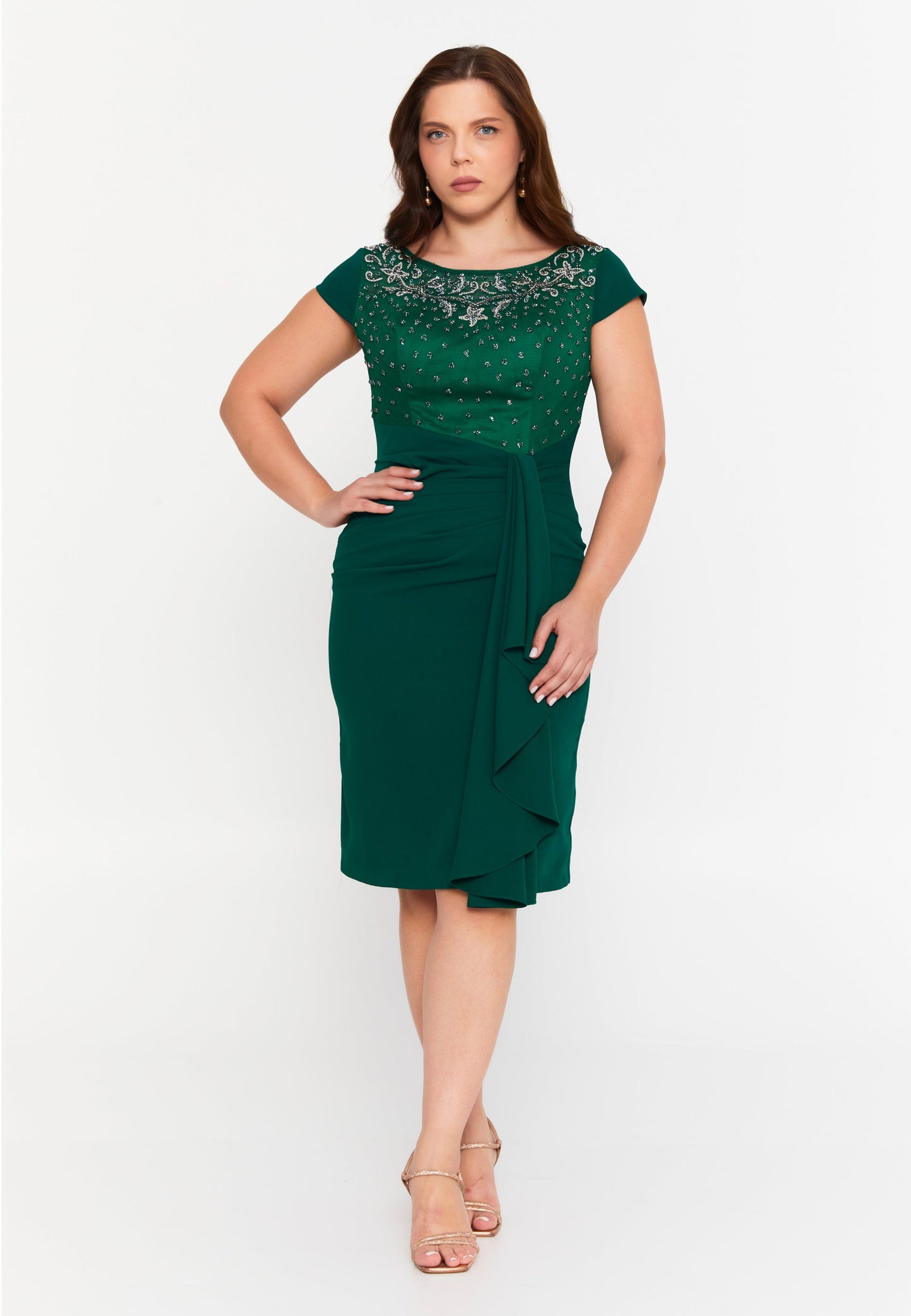Short Sleeve Midi Viscose Column Plus Size Wedding Guest Dress Unit Price: €54