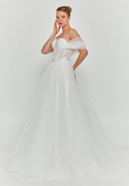 Off Shoulder Maxi Tulle Regular Wedding Dress Unit Price: €200