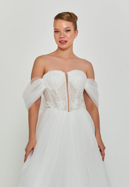 Off Shoulder Maxi Tulle Regular Wedding Dress Unit Price: €200