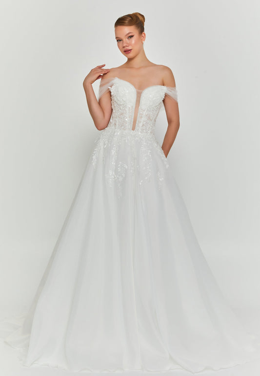 Off Shoulder Maxi Polyester Regular Wedding Dress Unit Price: €210