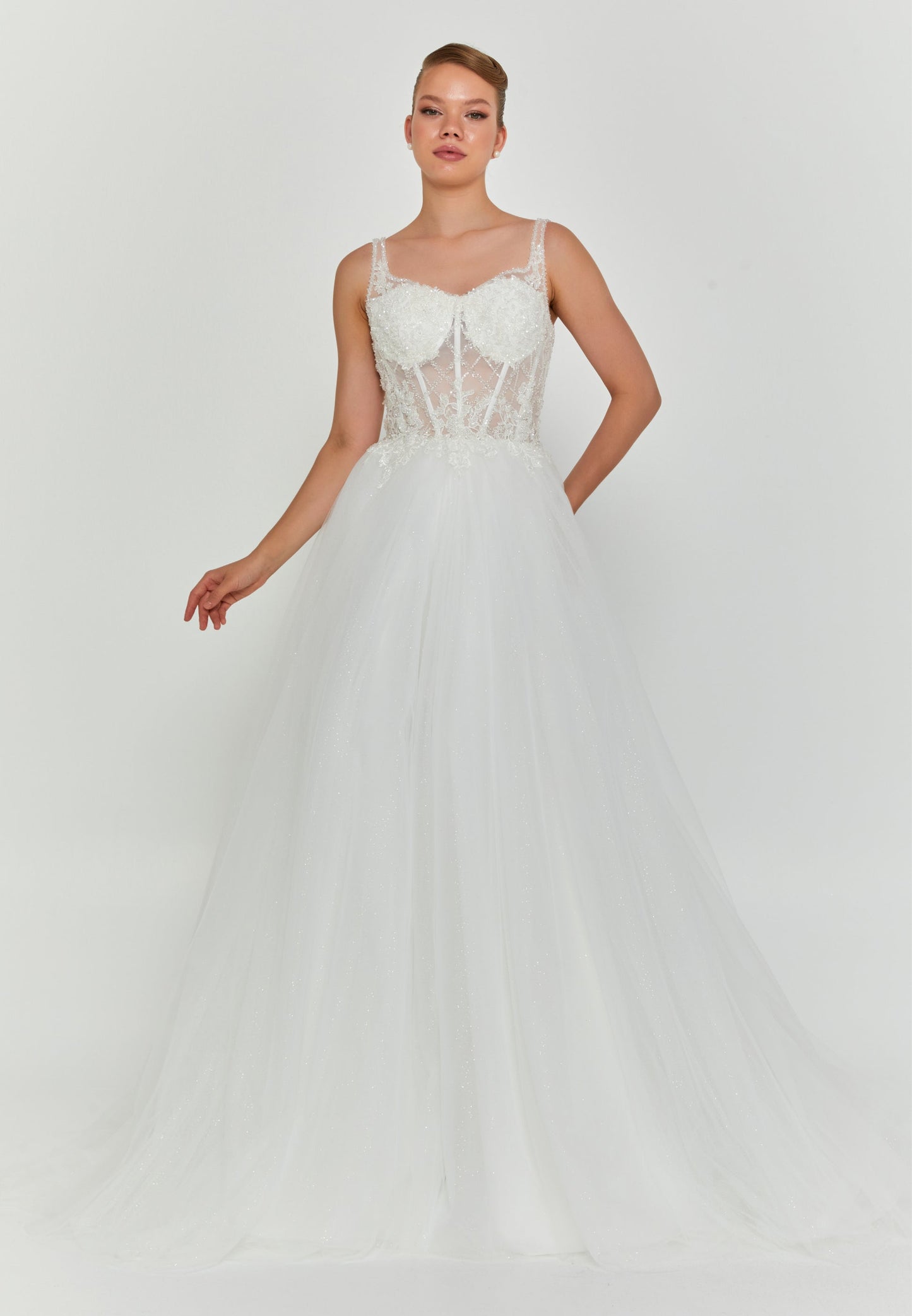 Sleeveless Maxi Tulle Regular Wedding Dress Unit Price: €200