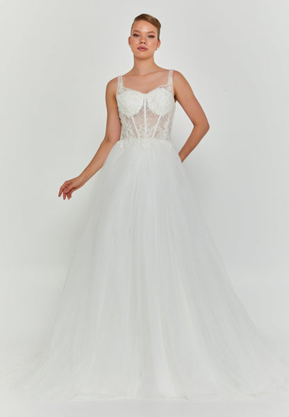Sleeveless Maxi Tulle Regular Wedding Dress Unit Price: €200