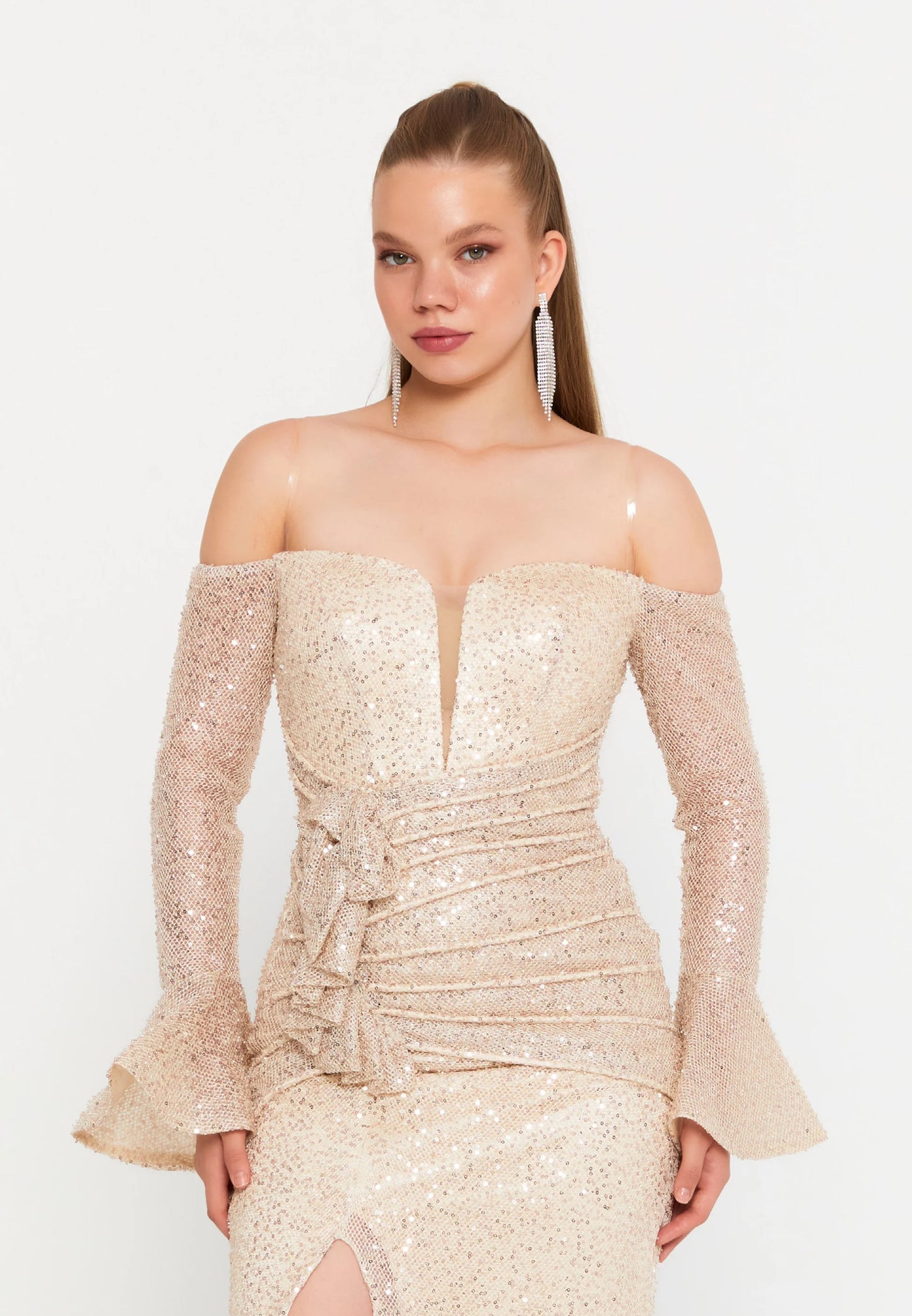 Off Shoulder Maxi Tulle Mermaid Regular Wedding Guest Dress Unit Price: €83