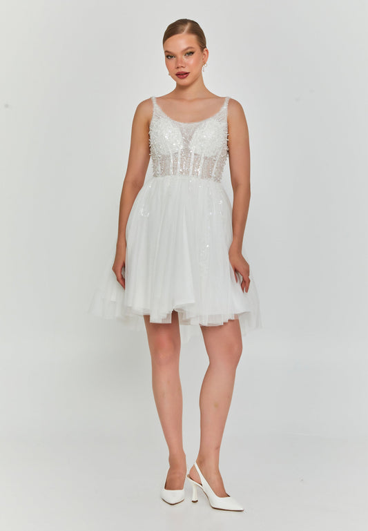 Sleeveless Mini Tulle Regular Wedding Dress Unit Price: €155
