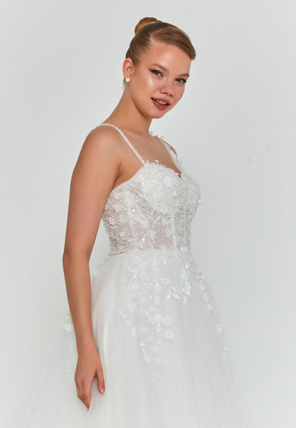 Sleeveless Maxi Tulle Regular Wedding Dress Unit Price: €390