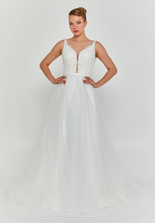Sleeveless Maxi Tulle Regular Wedding Dress Unit Price: €200