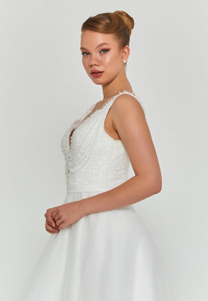 Sleeveless Maxi Tulle Regular Wedding Dress Unit Price: €200