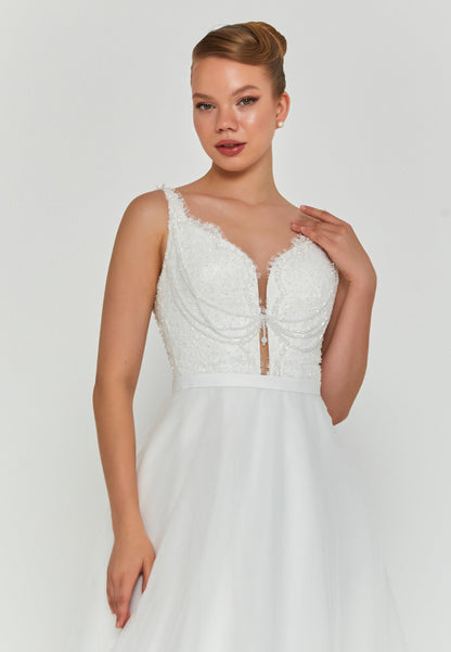 Sleeveless Maxi Tulle Regular Wedding Dress Unit Price: €200