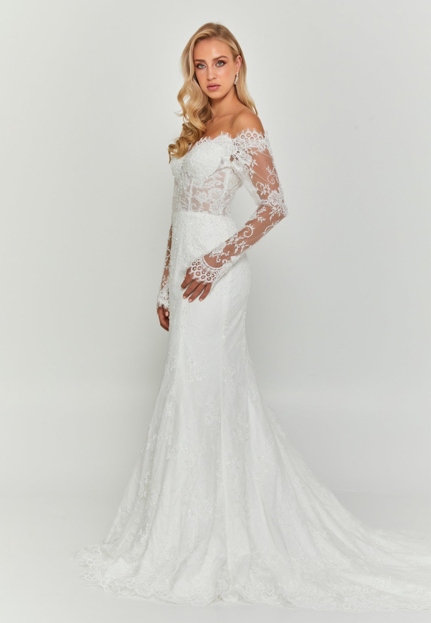 Off Shoulder Maxi Lace Regular Wedding Dress Unit Price: $700