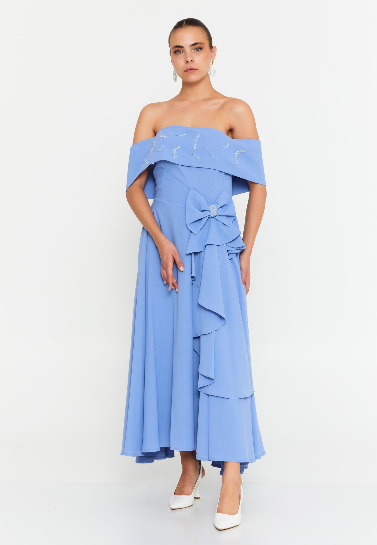 Off Shoulder Midi Polyester Column Regular Evening Dress Unit Price: €37