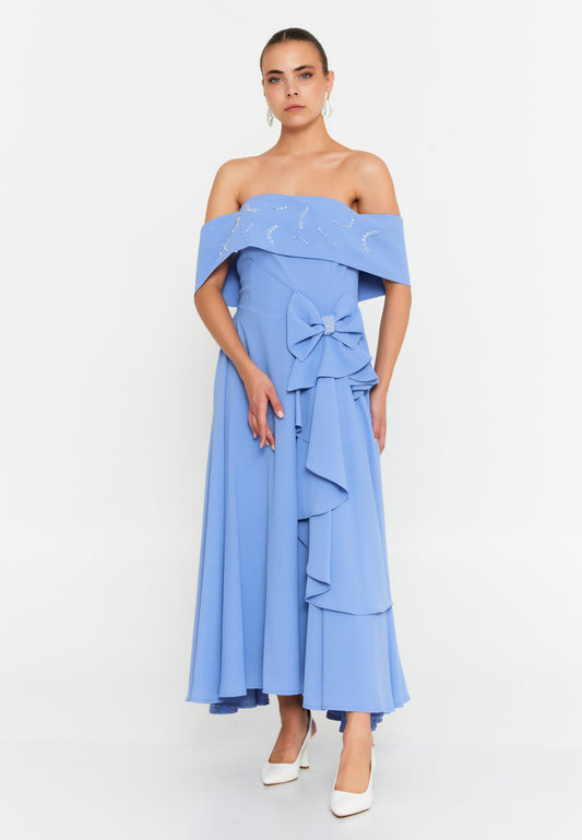 Off Shoulder Midi Polyester Column Regular Evening Dress Unit Price: €37