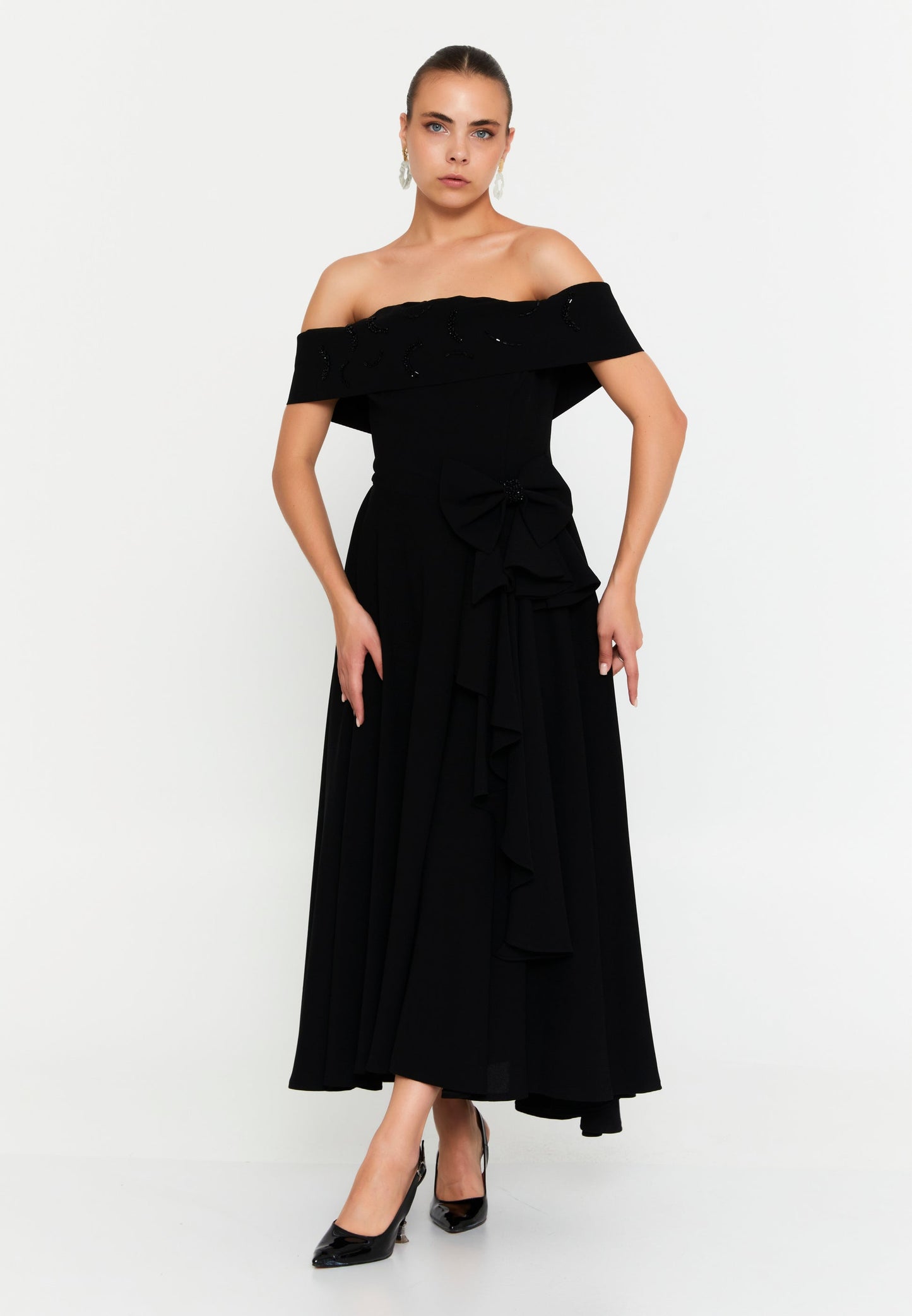 Off Shoulder Midi Polyester Column Regular Evening Dress Unit Price: €37