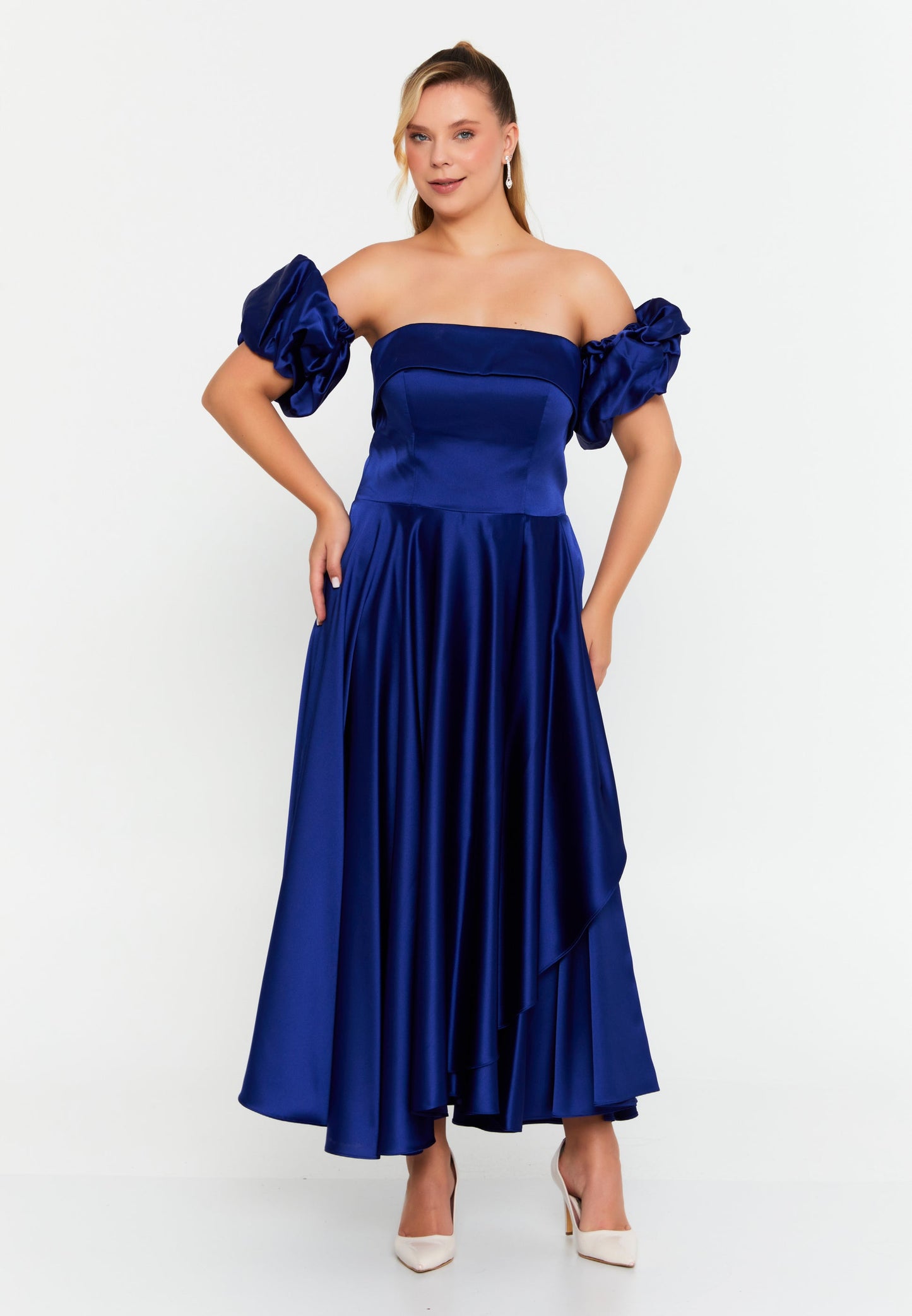 Off Shoulder Midi Polyester Column Plus Size Wedding Guest Dress Unit Price: €60
