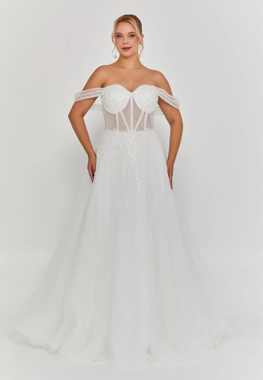 Off Shoulder Maxi Tulle Plus Size Wedding Dress Unit Price: €320