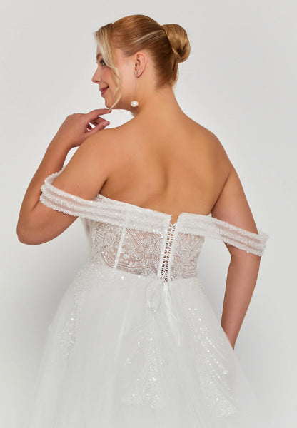 Off Shoulder Maxi Tulle Plus Size Wedding Dress Unit Price: €320