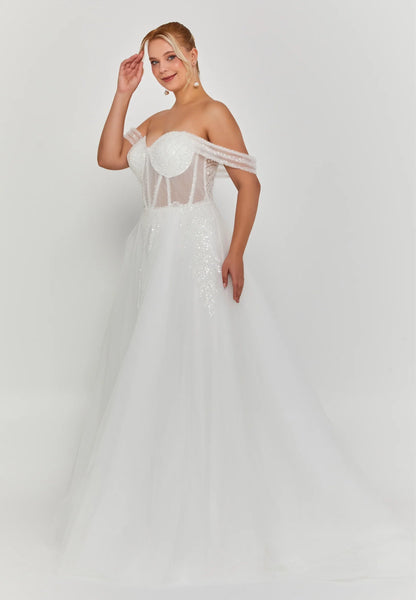 Off Shoulder Maxi Tulle Plus Size Wedding Dress Unit Price: €320