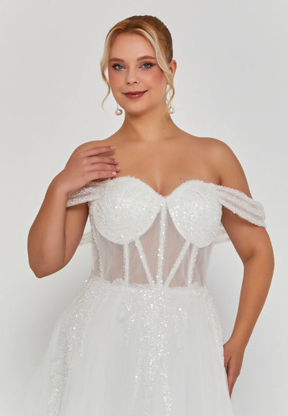 Off Shoulder Maxi Tulle Plus Size Wedding Dress Unit Price: €320