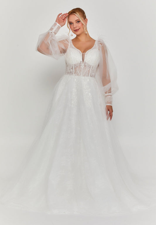 Long Sleeve Maxi Tulle Plus Size Wedding Dress Unit Price: €320
