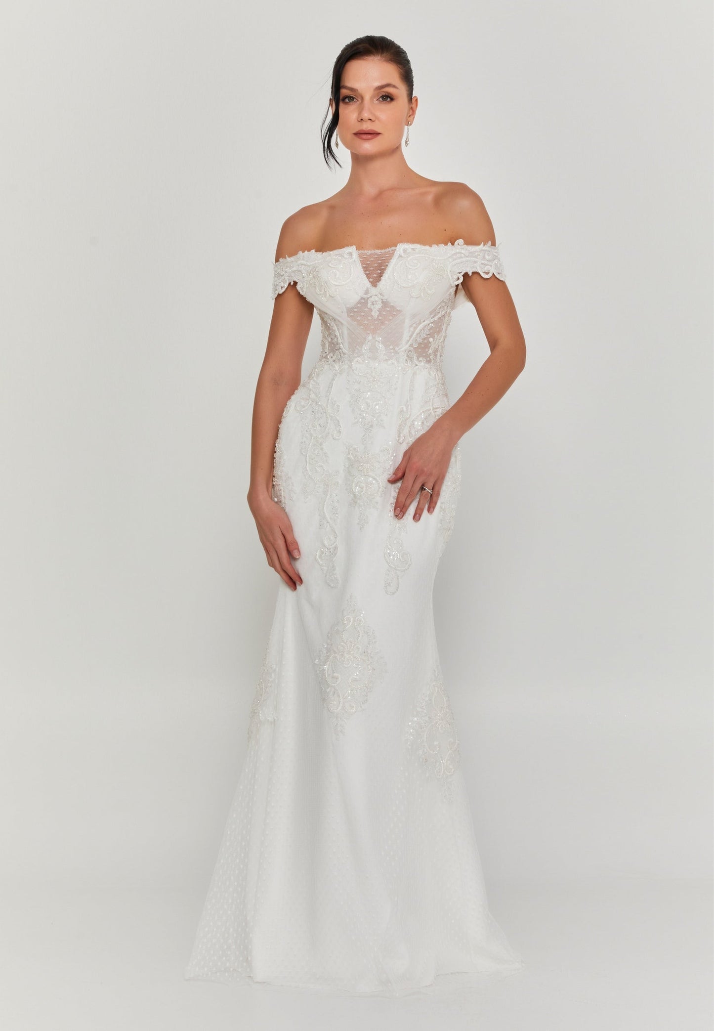 Off Shoulder Maxi Tulle Regular Wedding Dress Unit Price: €300