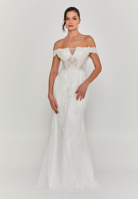 Off Shoulder Maxi Tulle Regular Wedding Dress Unit Price: €300