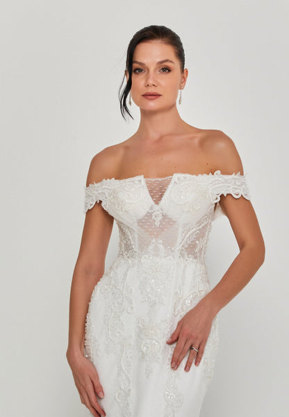 Off Shoulder Maxi Tulle Regular Wedding Dress Unit Price: €300