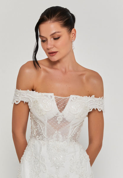 Off Shoulder Maxi Tulle Regular Wedding Dress Unit Price: €300