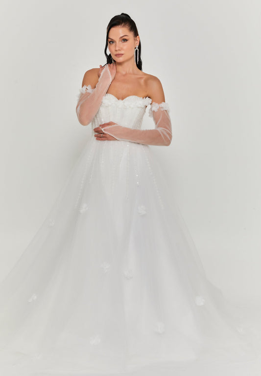Off Shoulder Maxi Tulle Regular Wedding Dress Unit Price: €470