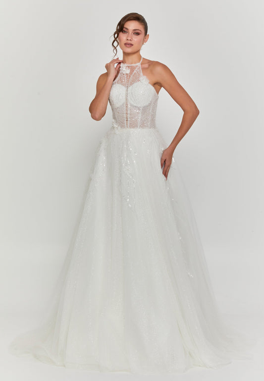 Sleeveless Maxi Tulle Regular Wedding Dress Unit Price: €240