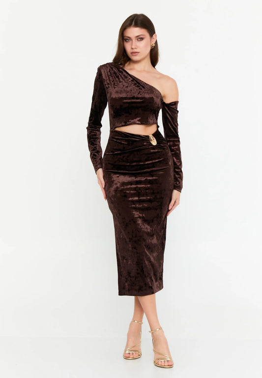 Long Sleeve Midi Velvet Column Regular Evening Dress Unit Price: €40