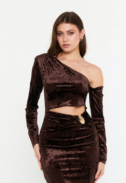 Long Sleeve Midi Velvet Column Regular Evening Dress Unit Price: €40