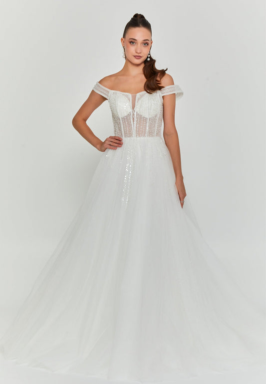 Off Shoulder Maxi Tulle Regular Wedding Dress Unit Price: €290