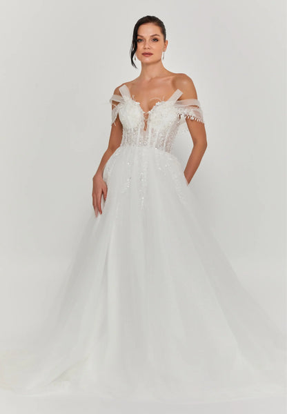 Off Shoulder Maxi Tulle Regular Wedding Dress Unit Price: €200