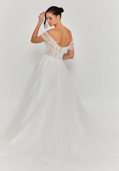 Off Shoulder Maxi Tulle Regular Wedding Dress Unit Price: €200