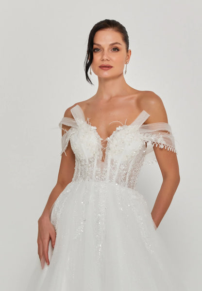 Off Shoulder Maxi Tulle Regular Wedding Dress Unit Price: €200